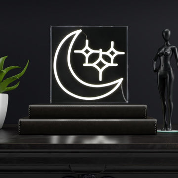 Starry Crescent Square Contemporary Glam Acrylic Box USB Operated LED Neon Light - JONATHAN Y